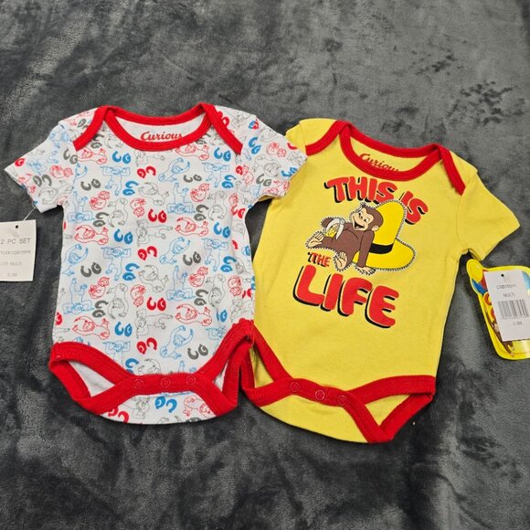 Curious George Bodysuits 2-Pack Baby Unisex 0-3M or 6-9M NWT Cartoon Monkey - Picture 7 of 7